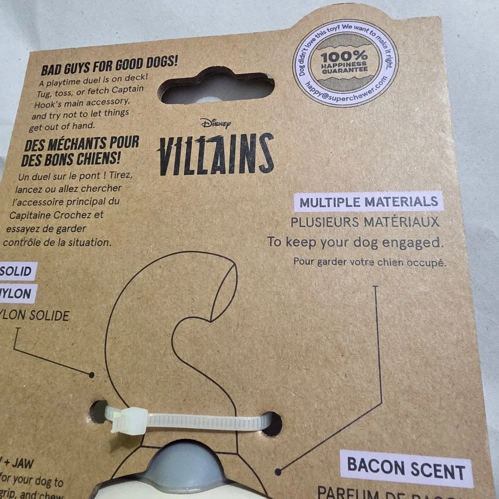 Bark Super Chewer Captains Hook Dog Toy Small Red New Bacon Scent